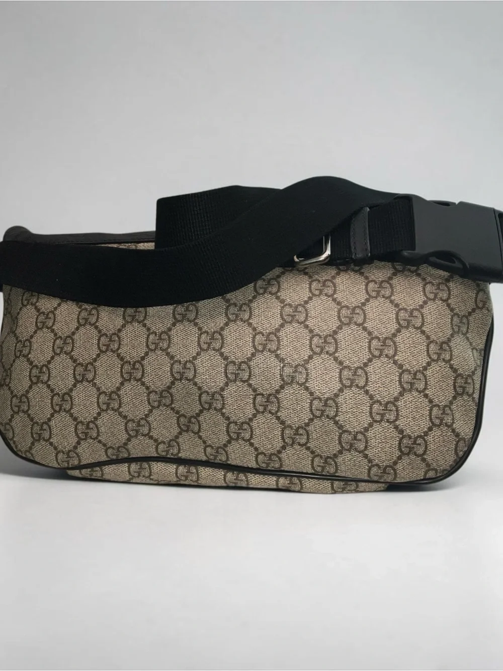 Gucci GG Supreme Monogram Belt Bag with Black Trim
